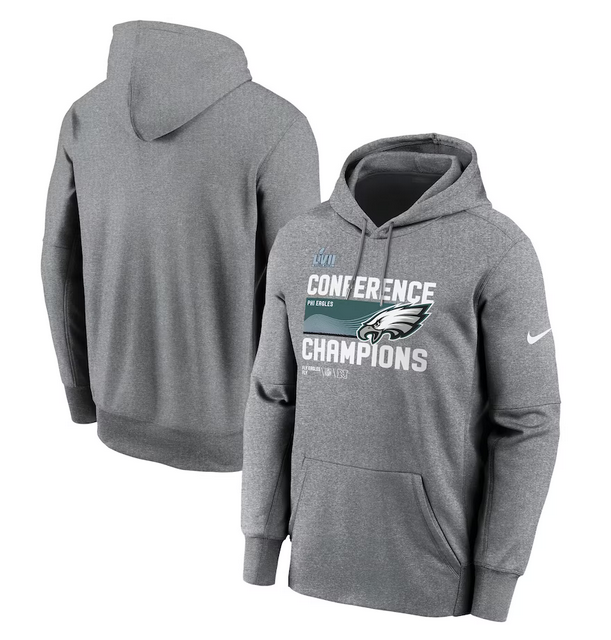 Men's GrayPhiladelphia Eagles Heather  2022 NFC Champions Locker Room Trophy Collection Pullover Hoodie
